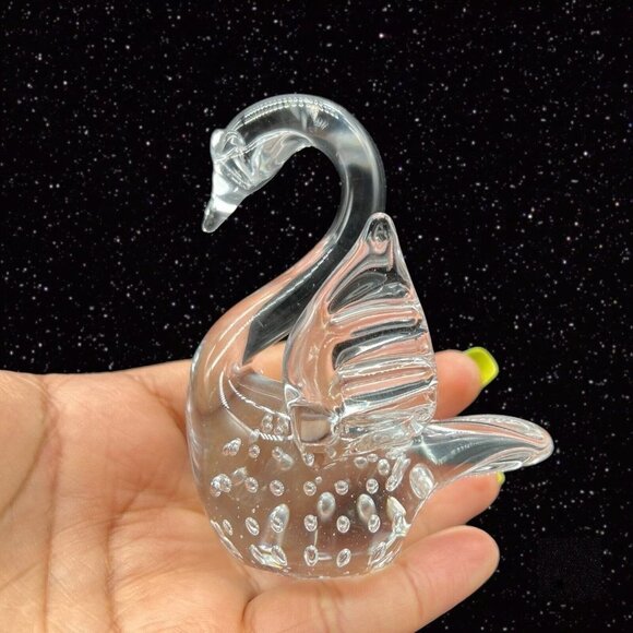 Vintage Art Glass Clear Bullicante Controlled Bubble Swan Paperweight 3.5”T 2”W - Picture 2 of 8